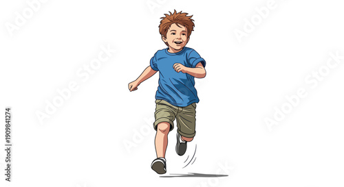 Young Boy Running with Joyful Expression.