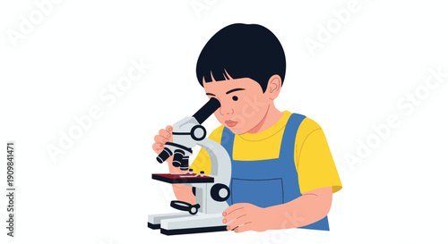 Child Examining Sample Through Microscope.