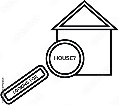 Looking for House Concept Icon with Magnifying Glass – Real Estate Line Art Illustration