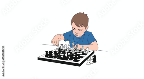 Young Boy Playing Chess Strategically.