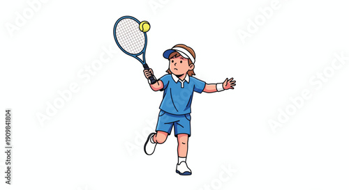 Cartoon Tennis Player in Action Pose.