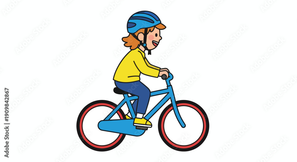 Fototapeta premium Young Girl Riding Blue Bicycle Illustration.