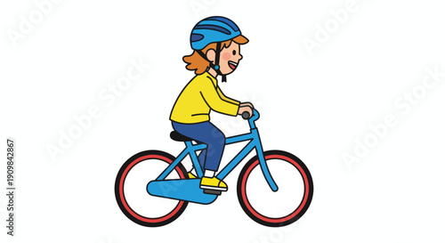 Young Girl Riding Blue Bicycle Illustration.