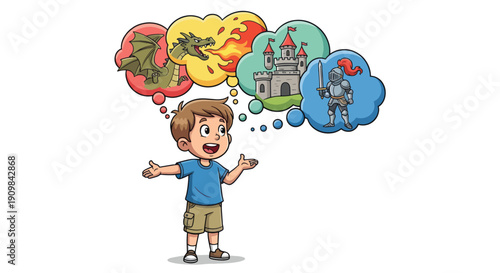 Child Imagining Different Scenes and Ideas.