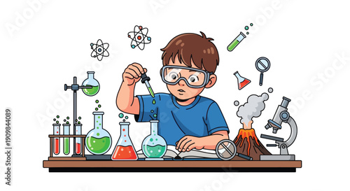 Young Boy Conducting Science Experiment.