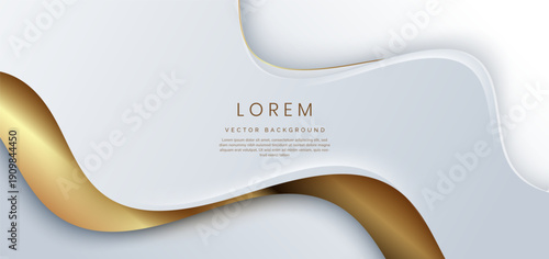 Elegant White and Gold Abstract 3D Background with Curved Wavy Layers – Luxury Corporate Vector Design