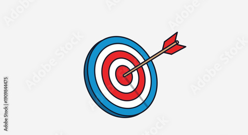 A simple illustration of a red, white, and blue target with an arrow hitting the bullseye, symbolizing accuracy and success.
