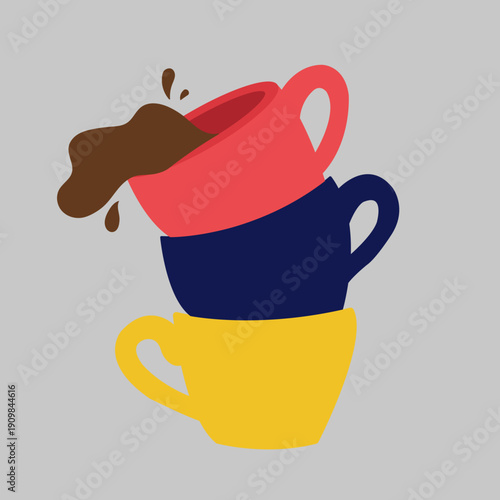Three cups of coffee on gray background.ai