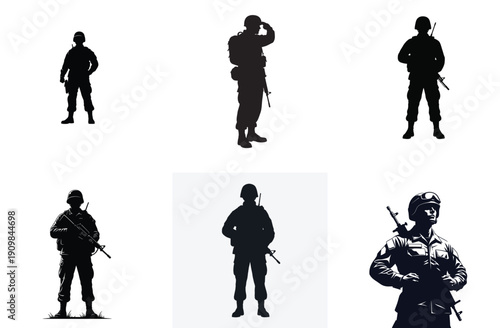 Soldier Silhouette Collection Vector Illustration