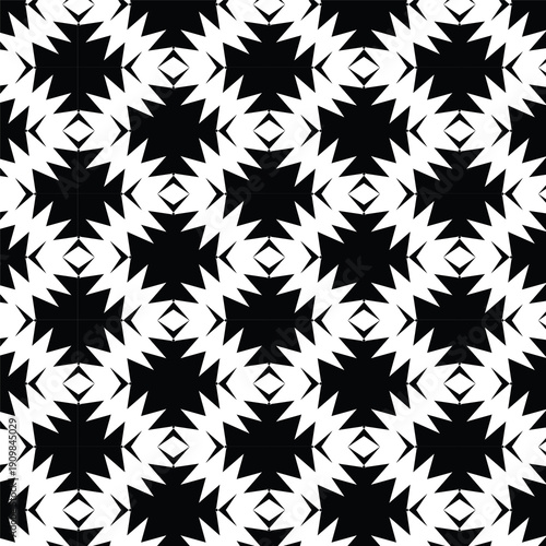 black and white seamless pattern, geometric rhythm, striking pattern, repeating pattern of polygons, Cross Pattee, strict symmetry, sawtooth, Kilim rugs, interlocking diamonds