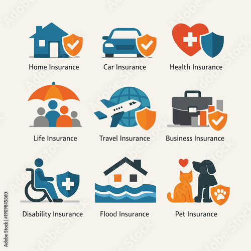 Diverse Insurance Icons Set for Services