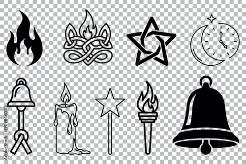 Collection of mystical and magical symbols and objects