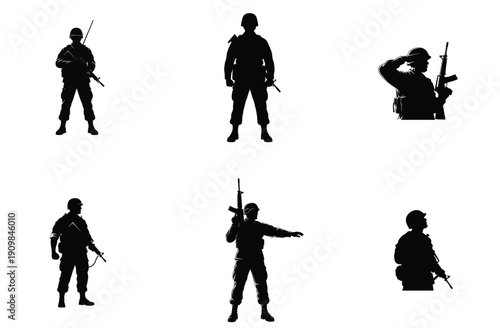 Soldier Silhouettes Military Men Armed Forces Personnel Vector Illustration