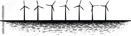 Wind turbines standing tall on a hill, harnessing the power of the wind Vector