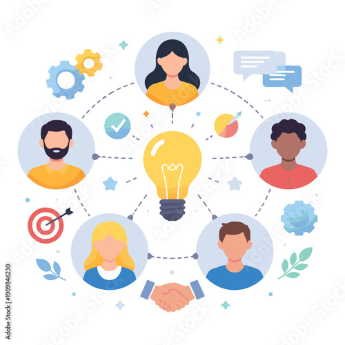 Team collaboration and brainstorming with ideas exchange