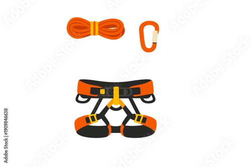 Climbing harness gear with rope and carabiner for outdoor activities and safety measures during climbing adventures and sports events