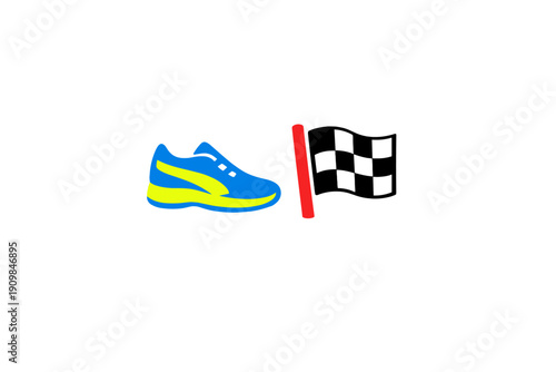 Shoe and checkered flag representing a running event or race starting point