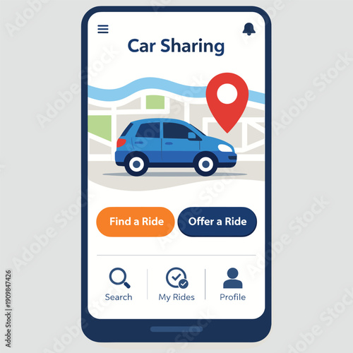 Car sharing app interface with location map