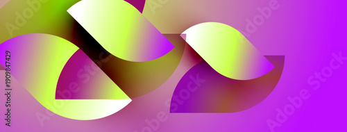 Abstract ribbons intertwine, displaying vibrant purple, yellow, green hues. Smooth gradients create dynamic visual flow.