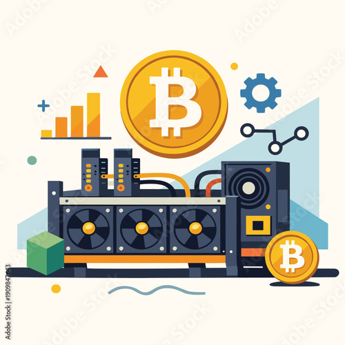 Bitcoin Mining Equipment and Cryptocurrency Graphics