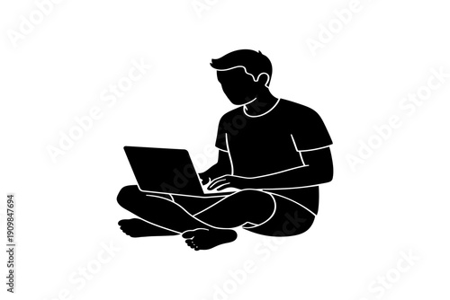 Man sitting cross legged with laptop on floor