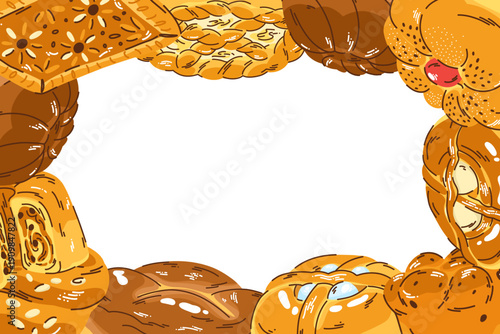 Delicious Easter Bakery Products Decorative Frame with cottage cheese and easter colored egg