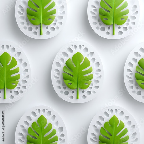 Decorative Green Leaf Patterns on White Background for Modern Home Decor and Design Projects