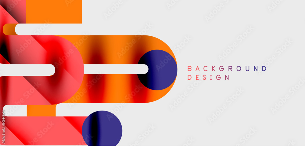 Obraz premium Abstract geometric shapes overlap, creating dynamic visual effect. Orange, red, purple hues dominate white space. Modern design element.