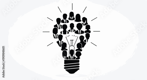 Creative idea with diverse people forming a light bulb