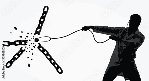 Silhouette of a person breaking free from chains