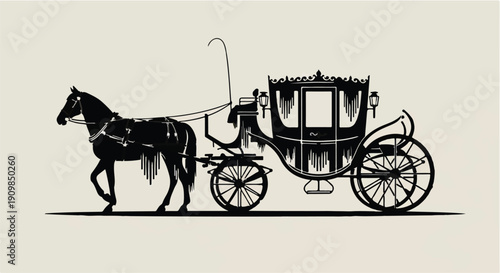 Vintage horse-drawn carriage silhouette on beige background