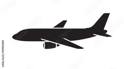 Airplane Silhouette in Simple Flat Design with Black Color on White Background for Aviation Icon