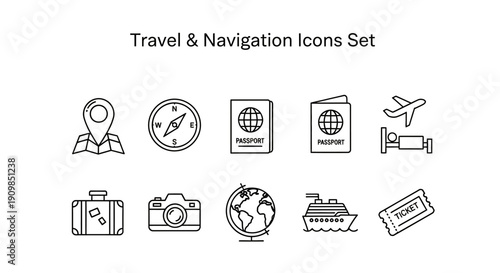 Collection of various dark theme outline icons representing tactical map elements and directional tools on transparent background