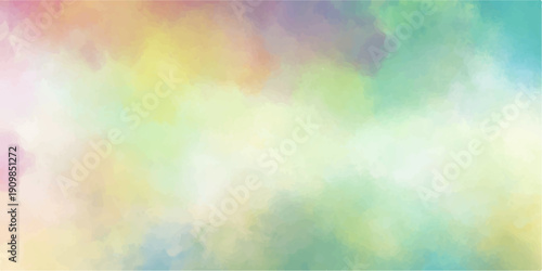 Multicolor pastel watercolor wash background, abstract rainbow cloud texture with soft ethereal brush strokes design