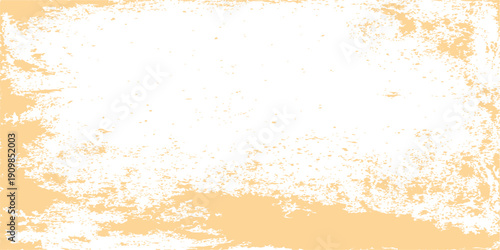 Distressed orange and white grunge frame background with weathered paint texture and central copy space border