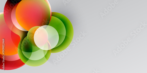 Abstract design features overlapping colorful circles. Gradient shades create dynamic visual effect. Modern, clean composition.