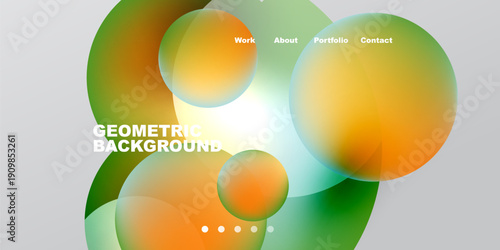 Abstract colorful shapes overlap. Gradient hues create modern design. Text labels present portfolio options. Minimalist aesthetic.