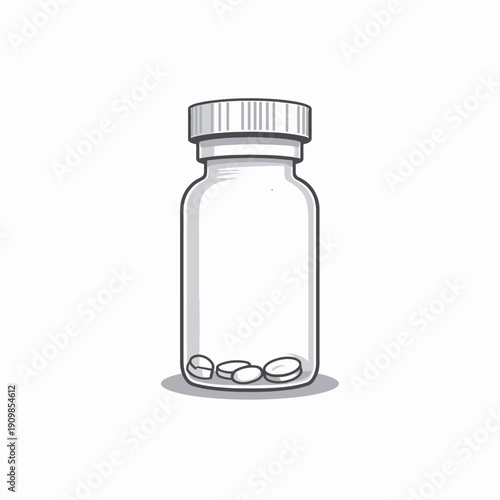 Illustration of a Transparent Medicine Bottle with a Few Remaining Pills Symbolizing Medical Supplies and Pharmaceutical Care