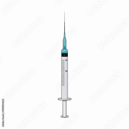 Detailed Illustration of a Medical Syringe with Graduated Measurements and Sharp Needle on White Background for Healthcare and Medicine Concepts