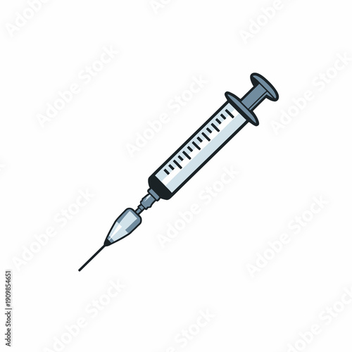 Illustration of a Medical Syringe with Transparent Barrel and Blue Liquid for Healthcare and Vaccination Purposes