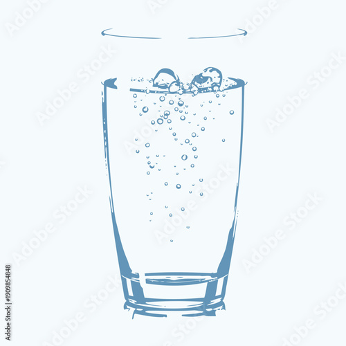 Crystal clear glass filled with sparkling, refreshing water, showcasing effervescent bubbles rising gracefully against a pure white background, emphasizing hydration