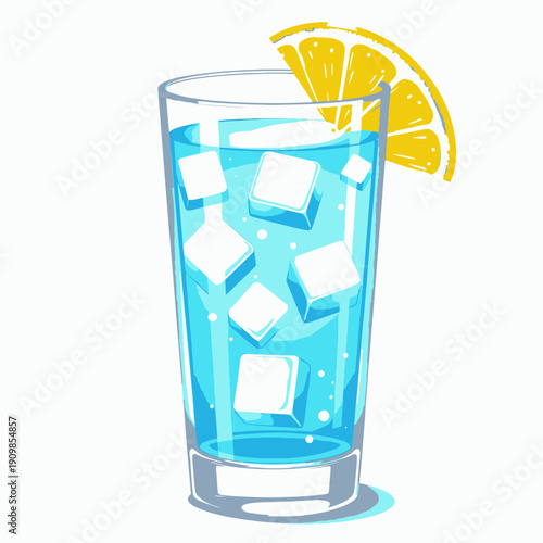 Refreshing Glass of Icy Blueberry Lemonade with Cubes and Lemon Slice Garnish Offering a Cool and Inviting Summer Hydration Experience