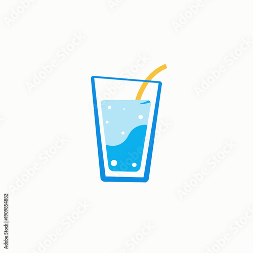 Illustration of a Refreshing Glass of Iced Blue Water with Bubbles and a Straw on White Background