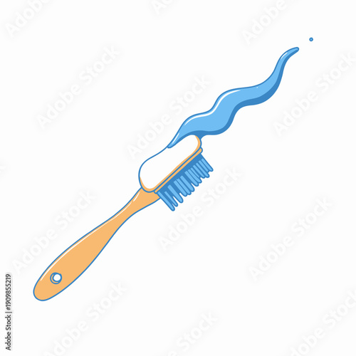 Wooden Toothbrush with Blue Toothpaste Swirl Floating Against a White Background for Oral Hygiene Awareness Illustration