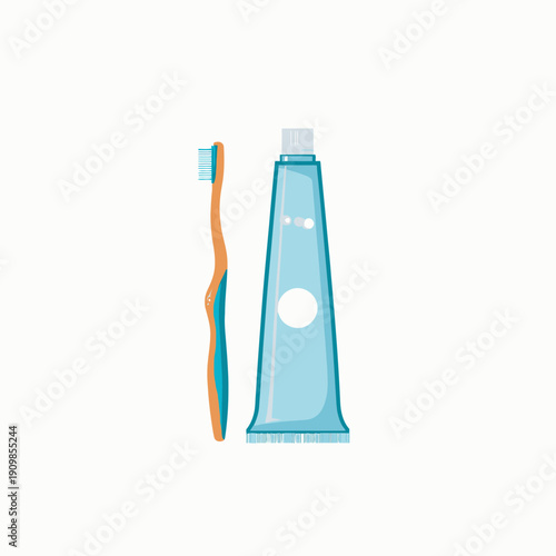 Illustration of a Toothbrush and Toothpaste Tube for Dental Hygiene and Oral Care Awareness with Simple Design on White Background