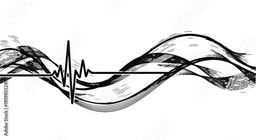 Dynamic abstract waveform with ECG heartbeat pattern