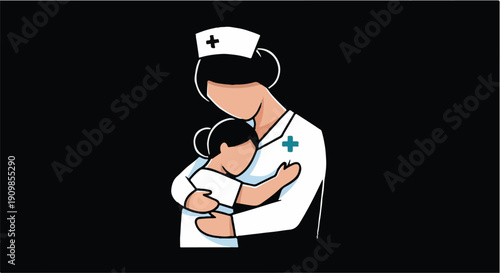 Nurse tenderly holding newborn baby in arms
