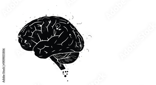 Illustration of a human brain with thoughts escaping