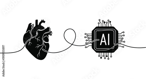 Heart connected to artificial intelligence circuit