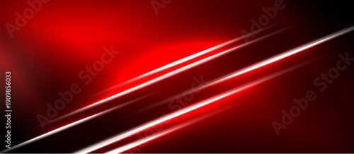 Abstract red background features bright diagonal lines. Dark areas contrast with glowing illumination, creating dynamic visual effect.